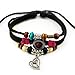 Wild Wind Unique Metal Pendant Ring & Bead Multistrand Leather Adjustable Wrap Bracelet