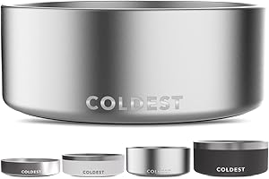 THE COLDEST WATER Coldest Dog Bowl - Anti Rust Metal, Non Slip, 3 Layers Insulated Stainless Steel Dog Bowls - Spill Proof & Heavy Duty - Water Bowl for Dogs, Cats, Dish Washer Safe (64 oz, Polished Stainless Steel)