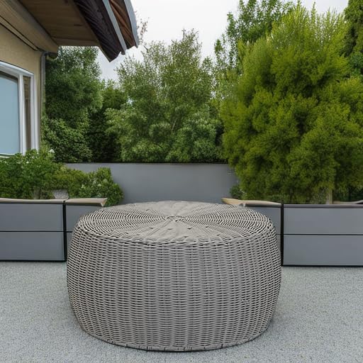 Photo 1 of Household Essentials Handwoven Resin Storage Stool Ottoman, 16" Dia. x 9" H, Gray