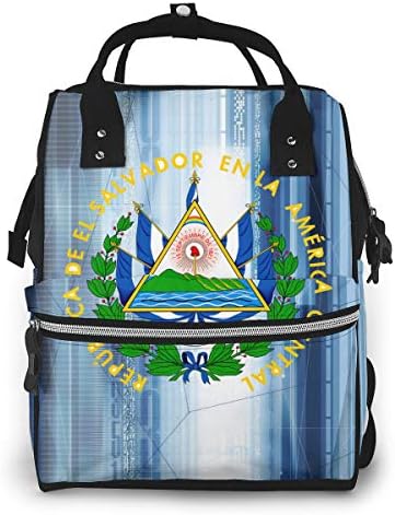 Diaper Bag Multi-Function Waterproof Travel Backpack Nappy Bags for Baby Care, Large Capacity, Stylish and Durable, El Salvador Pyramid Hat Badge Flag