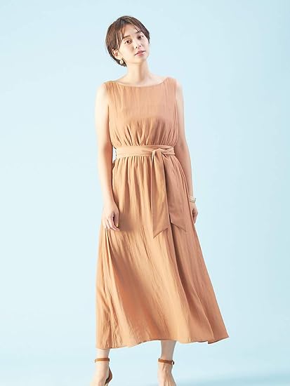 Amazon ルージュ ヴィフ ラクレ Rouge Vif La Cle ワンピース ドレス ベルト付ノースリーブワンピース レディース キャメル 38 M ワンピース チュニック 通販
