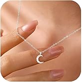 IPEPPY Dainty 14k Gold Plated Crescent Moon Necklaces for Women Sterling Silver Hammered Moon Statement Pendant Necklace Tiny Charm Chain Jewish Jewelry Christmas Gifts to Daughter Friends