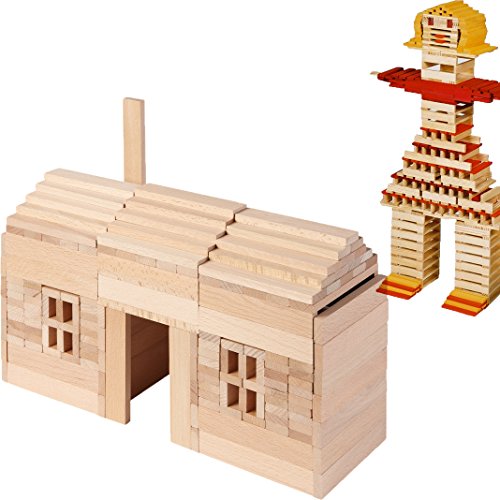 Stack N Block Precision Cut Building Blocks 300 pcs set (200 Natural Wood & 100 color blocks)