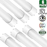 Hyolity 4' T8 T10 T12 18W LED Tube Light [40W Fluorescent Equivalent] 2160lm 5000K Frosted Lens Cover Single-End Powered Fluorescent Tube Retrofit Replacement DLC Qualified-Pack of 6