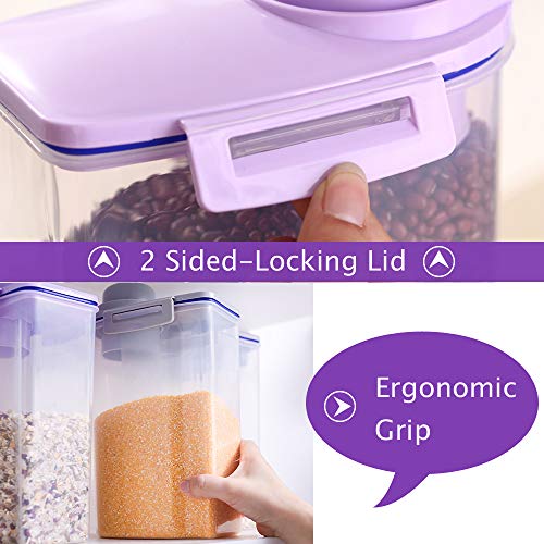 Cereal Container Food Storage Containers with Airtight Design Pour Spout Measuring Cup BPA-Free Dry Food Cereal Dispenser for Flour Rice Snacks Dog Food Container (1 Pack Purple)