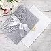 ponatia 20 PCS 3 Folds 5x7'' Wedding Invitations Cards with Envelopes Ribbons for Wedding Bridal Shower Engagement Birthday Graduation Invite (Silver Glitter)