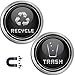 Trash and Recycle Magnets for Kitchen Cans and Recycling Bins, Dual Trash and Recycle Magnet for Garbage Cans, 2 Silver Round Magnetic Sticker, 5.5 x 5.5 Inch Home Outdoor Waste Bin