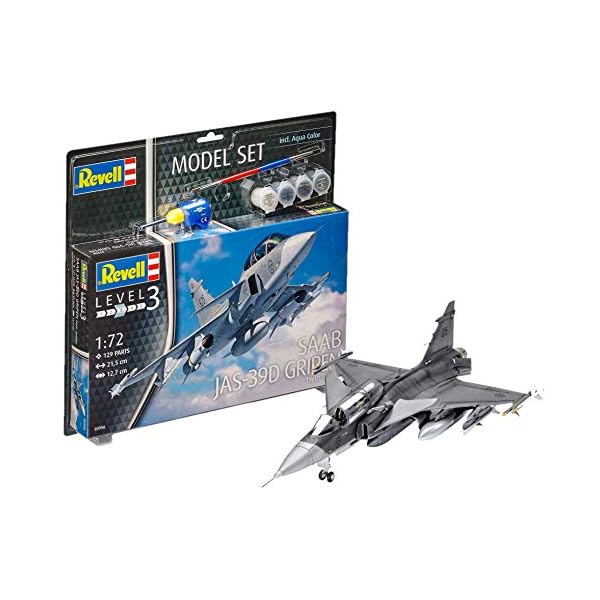 Revell Modellbausatz Flugzeug 1:72 - Saab JAS-39D Gripen TwinSeater im Maßstab 1:72, Level 3, originalgetreue…