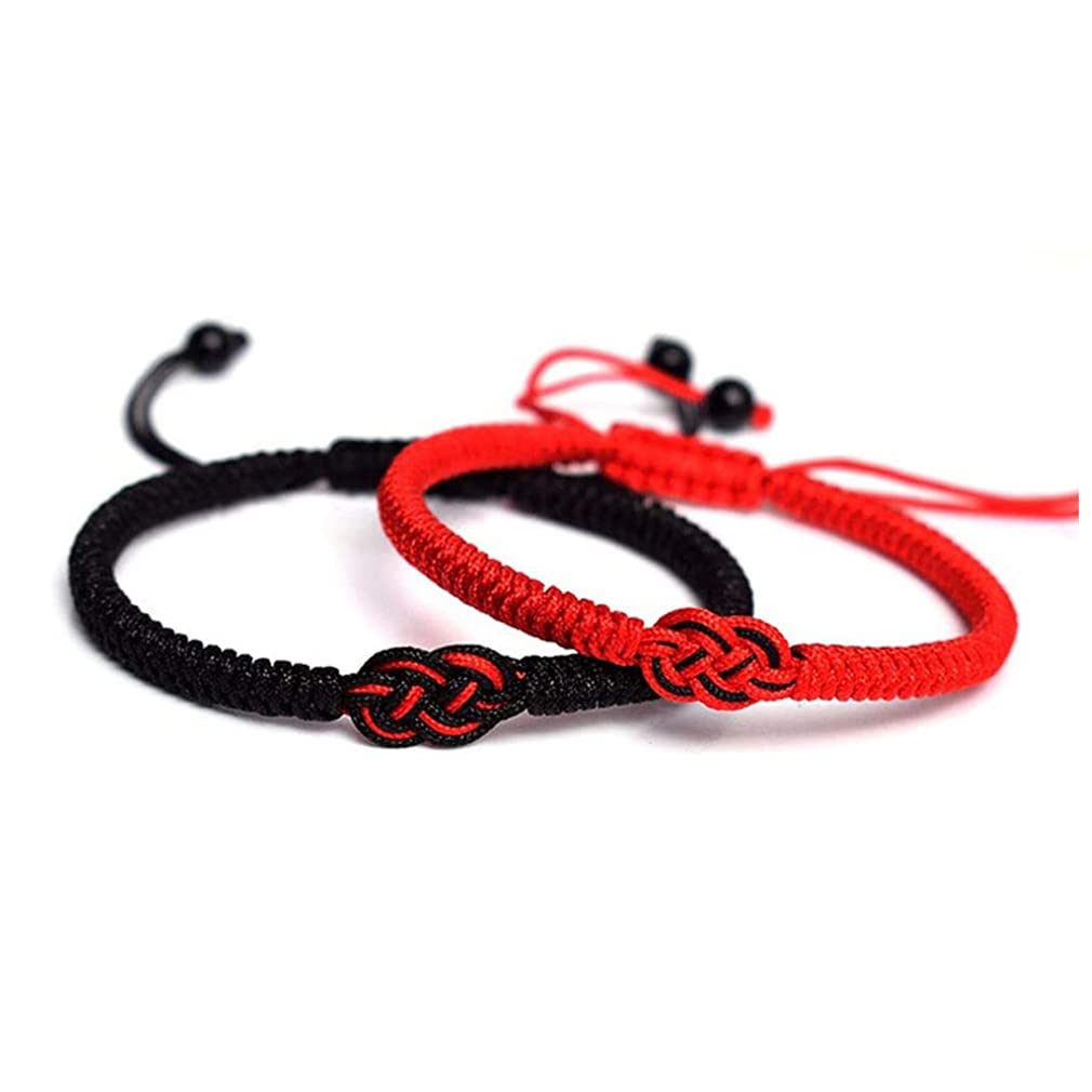 Rhdun 2PCS Couple Bracelets, Handmade Black Red String Mix Infinity Love Lucky Bracelet for Men Women Tibetan Amulet Knot Matching Bracelet for Friendship Lover Protection