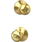 Schlage Plymouth Keyed Entry Door Knob, Interior/Exterior, Bright Brass | Keyed entry door knob with turn-button lock, Easy to install, Certified security &amp; durability, Universal fit, 2 keys