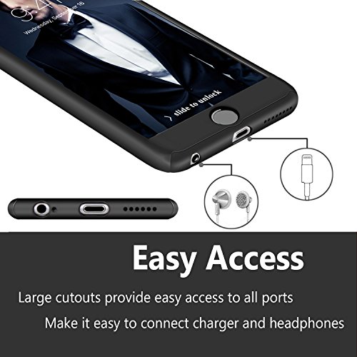 iPhone 6 Case, DecaStars [Ultra-thin Series] 2-in-1 Full-body Protective Back Cover [Slim Fit] with Tempered Glass Screen Protector for Apple iPhone 6 Case & iPhone 6s Case 4.7" - Black - Thumbnail 2