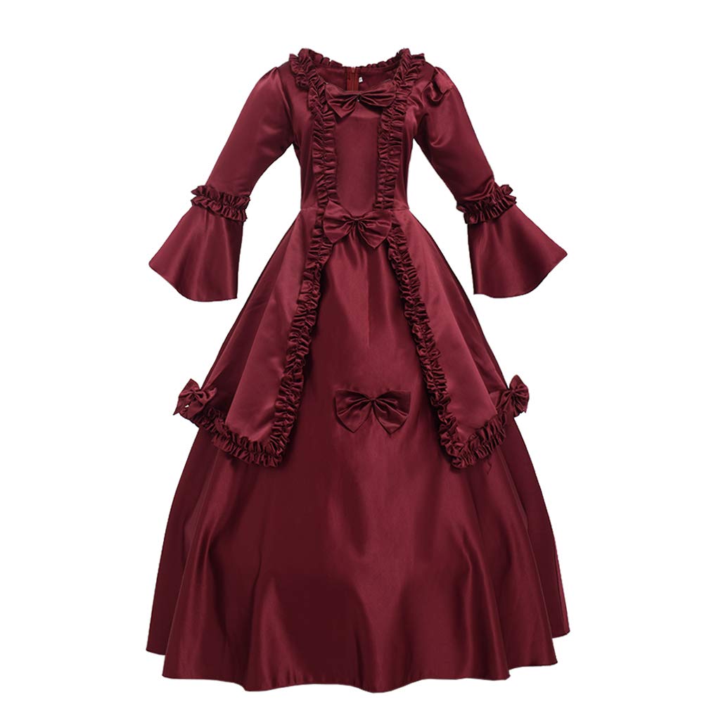 GRACEART Medieval Vintage Dress with Flared Sleeves Retro Renaissance Victorian Princess Ball Gown with Hoop Skirt (M, Red)