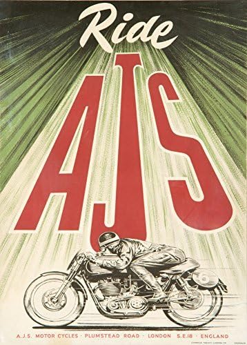 Vintage Motorbike RIDE AJS MOTORCYCLES, ENGLAND c1954 250gsm Gloss Art Card A3 Reproduction Poster by World of Art