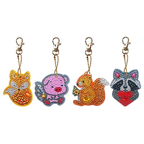 DIY Diamond Painting Keychain Animal Gift Key Ring Full Drill Mosaic Making Diamond Painting Pendant for Art Craft Key Ring Phone Charm Bag Decor(4 Pack)