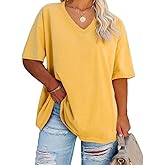 Women's Plus Size V Neck T Shirts Summer Half Sleeve Tees Casual Loose Fit Cotton Tunic Tops