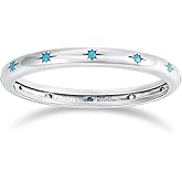 SHINYSO 925 Sterling Silver Ring Engagement Wedding Band with Blue Created Turquoise Stackable Rings for Her Size 4-10