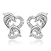 Sterling Silver CZ Twin Heart Mom & Baby Dolphin Fish Love Symbol Post Stud Earrings 13 mm