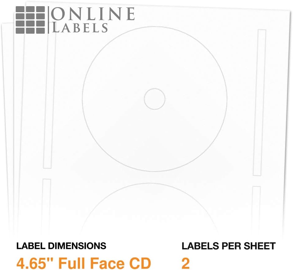4.65 Inch Full-Face CD/DVD Labels & Spine Label - Pack of 200 Sets of CD/DVD Stickers, 100 Sheets - Inkjet/Laser Printer - Online Labels : Office Products