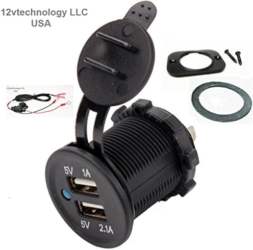 12vtechnology Waterproof Dual USB Charger Socket Power Plug Outlet 3.1 A Dash Mount w/ 36 inch Wire Harness. U#/bhrn30