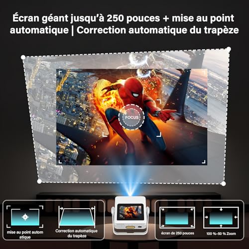 4K Portable Projector with Smart Touch Screen, 1100 ANSI Outdoor Mini Projector, Auto Focus and Trapezoid Correction, WiFi 6 Bluetooth HDR10+, 1000+ Apps, Home Theater