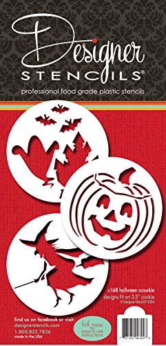 Designer Stencils C168 Halloween Cookie Stencils (Witch - Jack-o-lantern - Ghosts), Beige/semi-transparent