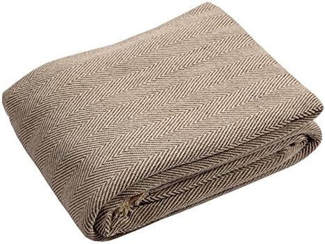 EHC Large Natural Cotton Two Tone Herringbone Sofa Arm Chair Bedspread Settee Throw - 150 x 200cm, Beige, King - Image 3