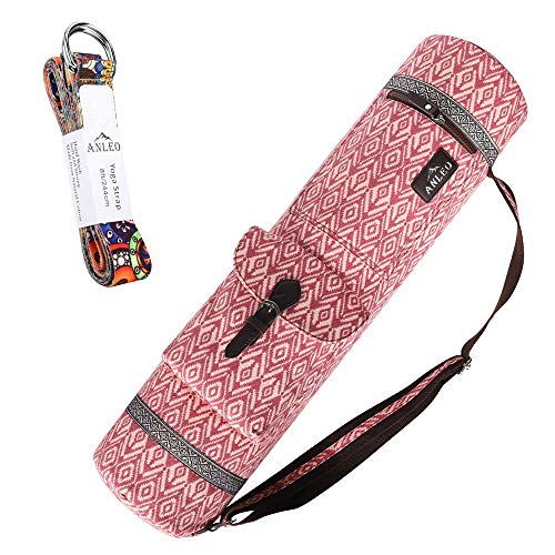 Anleo Yoga Mat Bag + Yoga Strap Set, Heavy Duty Cotton Full Zipper