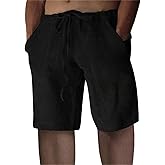 Puimentiua Linen Shorts for Men, Lightweight Elastic Waist Summer Beach Mens Linen Shorts
