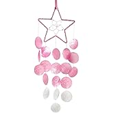 Liyujuping Hanging Wind Chimes for Outside Decoration,Balcony Garden Decor of Star Shaped Capiz Shell Wind Chime,Coastal Style Decor for Indoor/Outdoors,Great Gift for Women (Pink)