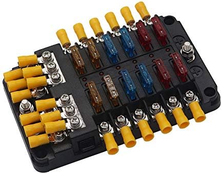 12 Circuits Blade Fuse Block with Negative Bus Busbar Fuse Box for Boat Marine Car RV Truck 24 Wiring Connectors
