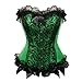 Womens Floral with Black Lace Trim Corset Satin Overbust Waist Cincher Bustier, Green, M/Natural waist:26-27inch