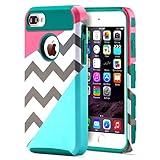 iPhone 7 Plus Case,BAISRKE Powder Blue Mint Teal and Coral Pink Split Chevron Design Heavy Duty Hybrid Hard Cover Case for Apple iPhone 7 Plus (5.5 inch) - Teal