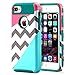iPhone 7 Plus Case,BAISRKE Powder Blue Mint Teal and Coral Pink Split Chevron Design Heavy Duty Hybrid Hard Cover Case for Apple iPhone 7 Plus (5.5 inch) - Teal