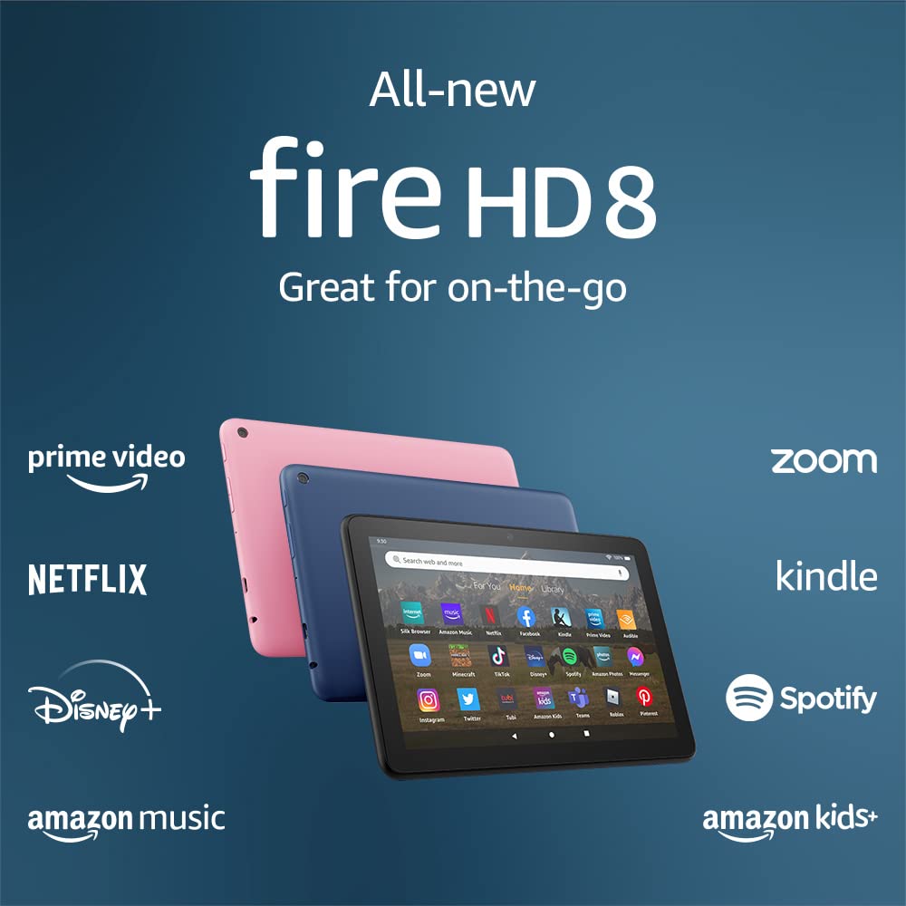 Amazon Fire HD 8 tablet, 8” HD Display, 32 GB, 30% faster processor, designed for portable entertainment, (2022 release), Black