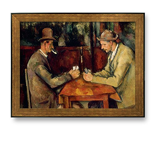 Framed Art Card Players by Paul Cezanne Famous Painting Wall Decor Bronze and Black Frame