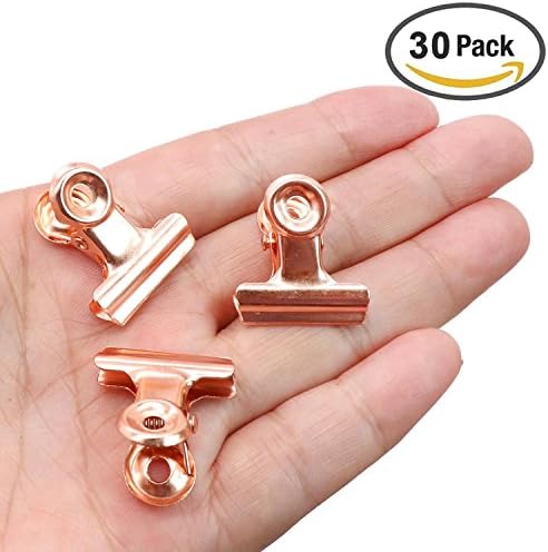 ESFUN 30 Pack Small Bulldog Clips Hinge Clip 1 Inch Metal Binder Clips File Paper Money Clamps for Office and Home Kitchen(Rose Gold,22mm)