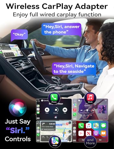 Carplay Wireless Adapter, Mavlou Latest Upgrade Carplay Dongle, Metal Frame, Glass Panel, Convert Wired to Wireless Car Play, Plug and Play OTA Upgrade, for iPhone iOS 10+ & Cars with Wired CarPlay