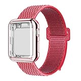 QIENGO Compatible with Apple Watch Band with Case 38MM, Soft Nylon Strap with Silicone Screen Protector, Replacement for iWatch Sport Series 3/2 / 1 (Hibiscus, 38mm)