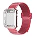 QIENGO Compatible with Apple Watch Band with Case 38MM, Soft Nylon Strap with Silicone Screen Protector, Replacement for iWatch Sport Series 3/2 / 1 (Hibiscus, 38mm)
