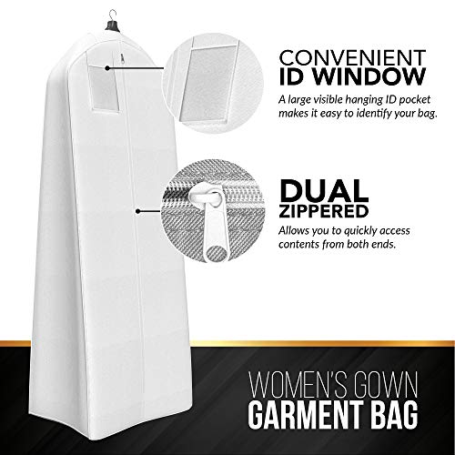 Women's Dress and Gown Garment Bag - 72"x24" with 20" Tapered Gusset -White