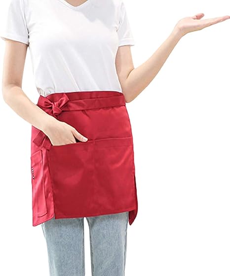 Amazon Kluma 男女兼用 ショートエプロン シンプル 腰巻き 無地 リボン ワンピース ソムリエ 飲食店 キッチン シェフ カフェ 居酒屋 赤 エプロン オンライン通販