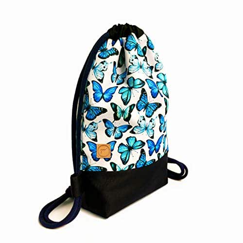 Blue Butterflies Drawstring Backpack Handmade Products