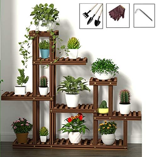 7-Tier Wooden Plant Flower Display Stand, Wood Pot Shelf Storage Rack Outdoor Indoor 7 Pots Holder 97x25x98cm
