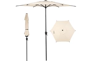 Abba Patio 7.5FT Lyon Outdoor Patio Umbrella Outdoor Table Umbrella with Push Button Tilt and Crank Market Umbrella 6 Sturdy Ribs UV Protection Waterproof for Garden Deck Backyard Pool Beige