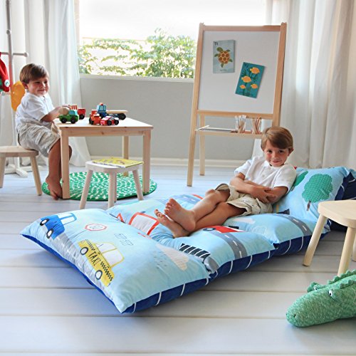 Kid's Floor Pillow Bed Cover Use as Nap Mat, Portable Toddler Bed or