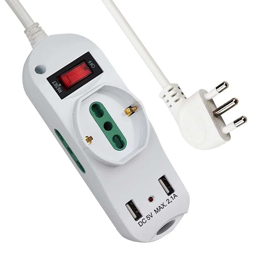 Extrastar Multipresa con 1 Polivalenti e 2 Bivalenti 10/16A,2 Porte USB (5 V)