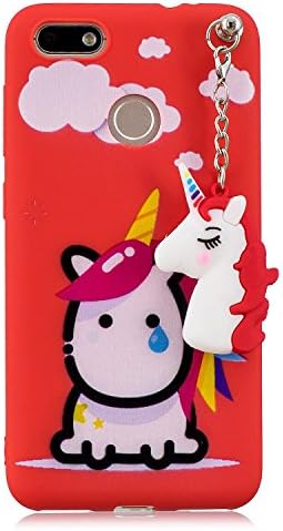IJIA Case Cover for Huawei Y6 Pro 2017 / Huawei P9 Lite Mini (5.0"), Pure Red Magical Animal TPU Soft Silicone Skin Protection Fashion Phone Back Shell-Unicorn Pendant Ornament (HX79)