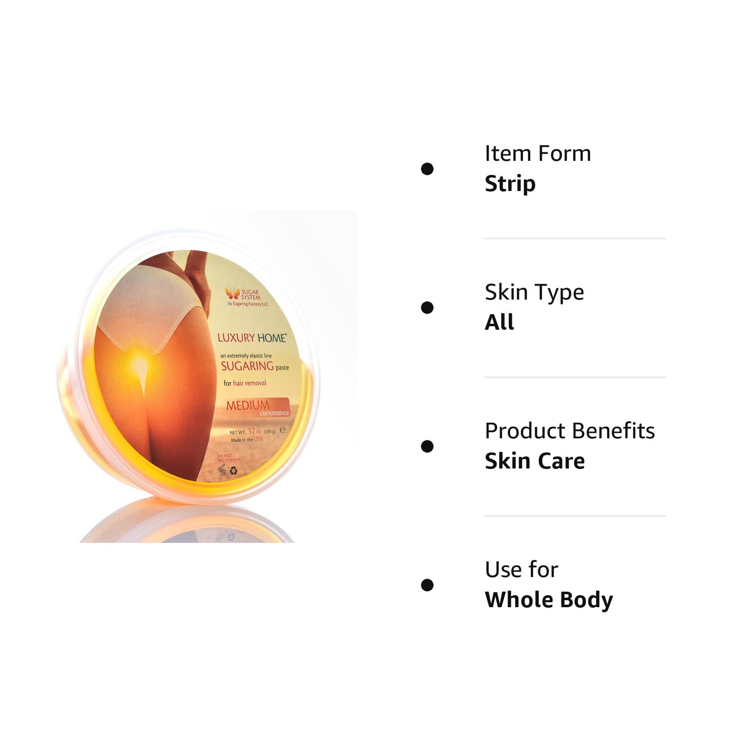 Sugaring Hair Removal Kit – Medium Luxury Home Wax for All Body, Universal Organic Depilation from USA, 12 oz – For Women and Men