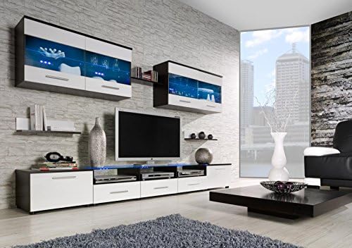 CAMA I - Modern HIGH GLOSS / MATT WALL Entertainment UNIT TV Stand Cabinet FLOOR / HANGING - PERFECT FOR Living Room / Bedroom / Studio Flat - AMAZING QUALITY suitable for PLASMA / LED / LCD / OLED TVs!!! STANDARD LEDs or RGB (STANDARD LEDS - Wenge matt body / white high gloss fronts)