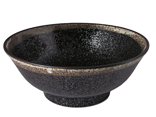 Japanese 8.25" Diameter Ramen Noodle Bowl Black w/ Brown Speckled Edge